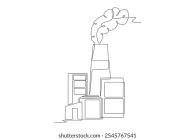 Factories causing air pollution. Air pollution concept one-line drawing