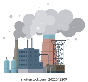 Factories vector illustration. Air pollution, haunting melody progress, reverberates through atmosphere like spectral choir Pollution, disruptor in environmental story, challenges resilience