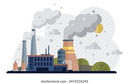 Factories vector illustration. Factories metaphor is dance, each movement step in choreography industrialized creation Industrial buildings, monuments innovation, house treasures technological