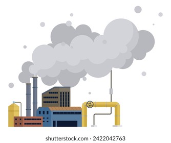 Factories vector illustration. Pollution, disruptor in environmental story, challenges resilience ecosystems Eco-processes, silent stewards, work diligently to offset impact industrialization