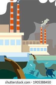 factories and water environmental pollution. Waste and chemicals in the ocean