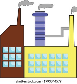 Factories working and smoke coming out - Illustration , vector, icon