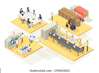 Factory Administration Work Isometric Yellow