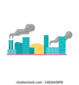 Factory air pollution in city. Flat style raster illustration.