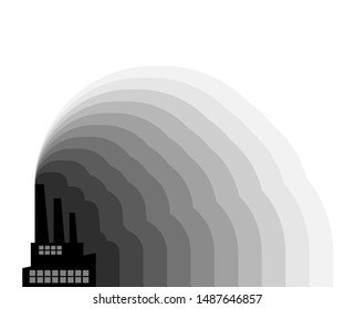 Factory and air pollution. Gray smoke around plant