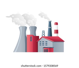 Factory air pollution polluted environment. Factory industrial landscape with buildings and pipes and smoke. The factory chimney smoke pollution of the atmosphere, Atmosphere contamination
