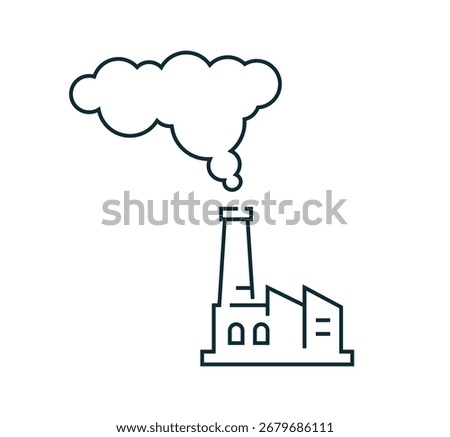 factory, air, sky, emission, smoke, stroke, line, outline, station, pollution, icon, big, small, vector, graphic, power, ozone, output, reduce, illustration, thin, linear, pictogram, industry, plant,