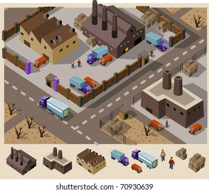 Factory Area. Set Of Very Detailed Isometric Vector