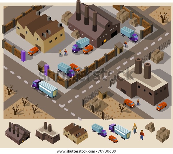 Factory area.\
Set of very detailed isometric\
vector