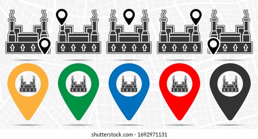 Factory with up arrows icon in location set. Simple glyph, flat illustration element of sustainable energy theme icons