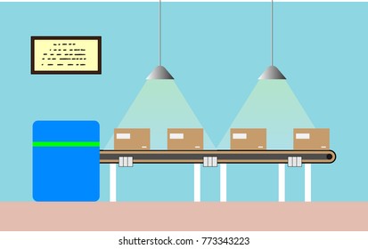 Factory assembly line conveyor belt, vector illustration