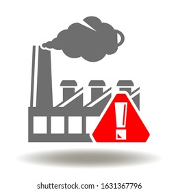 Factory attention sign. Warning mode industry pollution CO2 logo.