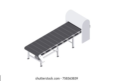 Factory automated with conveyor belt with food slicer. Automated production line in the plant. Machinery for food engineering. Isometric vector flat 3d illustration