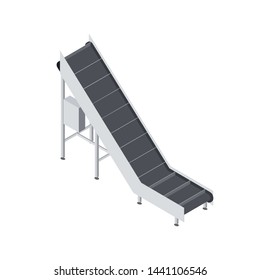 Factory automated with conveyor belt forklift. Machinery for food engineering. Isometric vector flat 3d illustration	