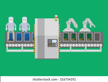 Factory automation and conveyor belt, image illustration