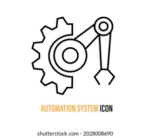 factory automation icon. Automatic conveyor belt, Robotic arm icon vector.