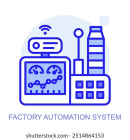 Icono de concepto de sistema de automatización de fábrica. Fábrica inteligente. Tecnologías modernas. Industria 4.0. Producción automatizada. Ilustración lineal de Vector.