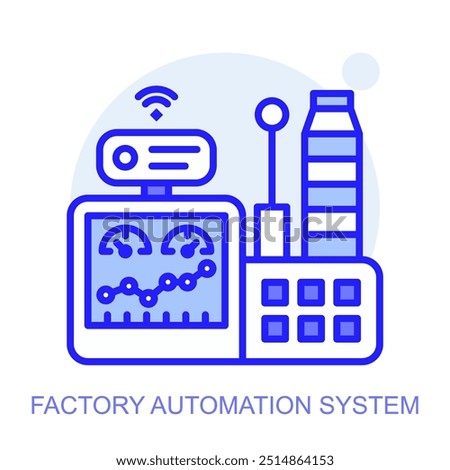 Factory Automation System concept icon. Smart factory. Modern technologies. Industry 4.0. Automated production. Vector linear illustration.