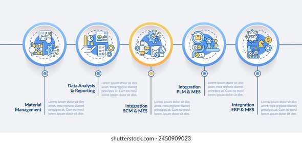 Factory automation systems circle infographic template. Data visualization with 5 steps. Editable timeline info chart. Workflow layout with line icons. Lato-Bold, Regular fonts used