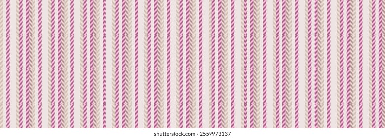 Factory background fabric pattern, linen vector seamless lines. Dining vertical stripe textile texture in white and pink colors palette.