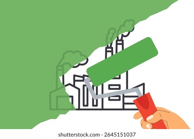 fábrica sendo pintada conceito verde de lavagem verde- prática em que as empresas fingem ser ambientalmente amigável enquanto suas ações realmente prejudicam o meio ambiente