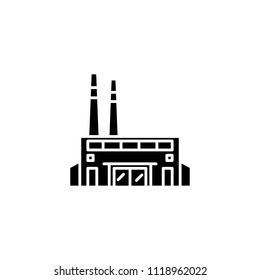 Factory black icon concept. Factory flat  vector symbol, sign, illustration.