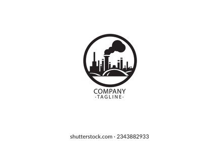 factory black simple logo design template white background	