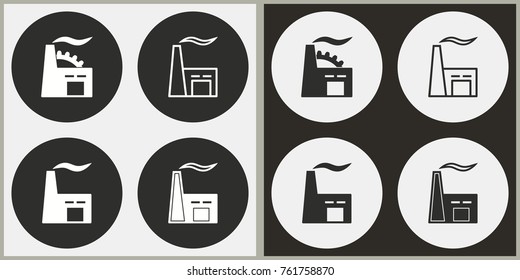 Factory - black and white vector icons. Round buttons for graphic and web design.