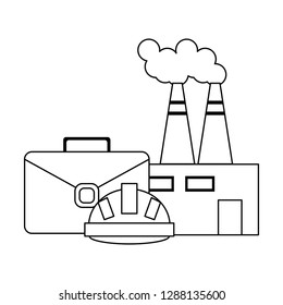factory briefcase and worker helmet