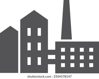 Factory buidling. Warehouse and city industry black icon