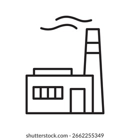 Edificio de la fábrica con la chimenea, icono del contorno. Contaminación del aire y concepto de fabricación. Ilustración vectorial.
