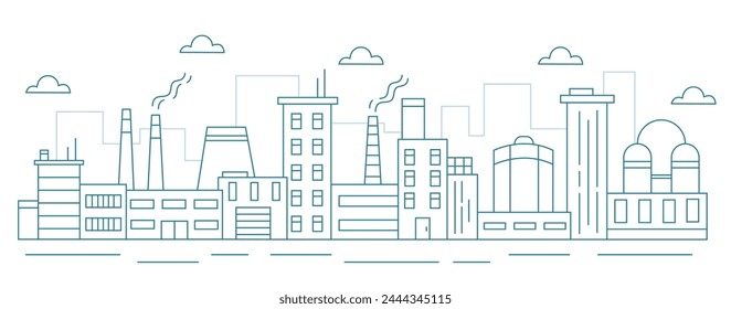 Factory building. Composition with plants and factories. Vector illustration