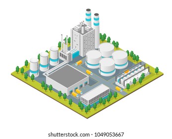 Factory Building Concept 3d Isometric View Element Map Isolated on White Background Industrial Structure Construction and Pipe. Vector illustration