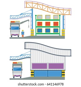 Factory Building, Cross Section Warehouse ,vector Illustration
