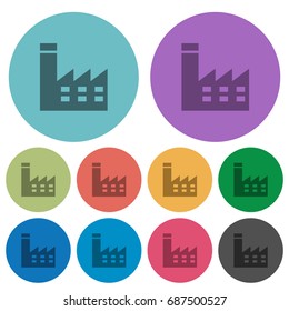 Factory building darker flat icons on color round background