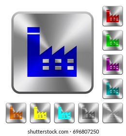 Factory building engraved icons on rounded square glossy steel buttons
