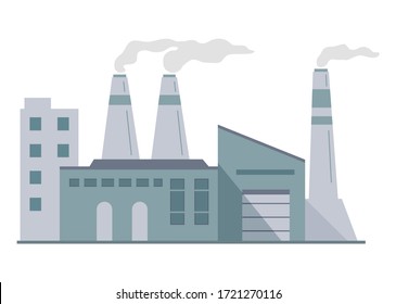 Factory building facade. Flat vector.Industrial works with pipes.