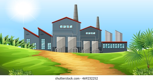Factory building in the field illustration