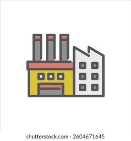 Factory Building filled outline icon. Factory color outline icon.
