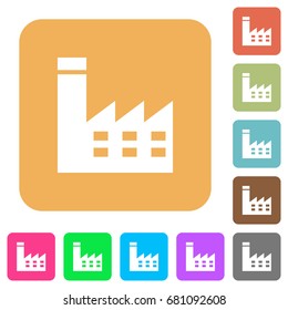 Factory building flat icons on rounded square vivid color backgrounds.