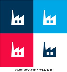 Factory building four color material and minimal icon logo set in red and blue