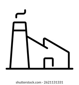 Factory building icon with chimney and smoke