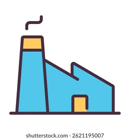 Factory building icon with chimney and smoke	
