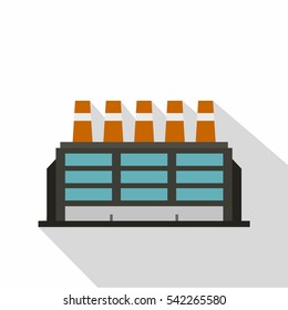 Factory building icon. Flat illustration of factory building vector icon for web isolated on white background