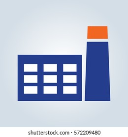 Factory building icon in the flat style. Industrial plant with pipe.