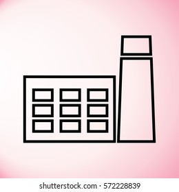 Factory building icon in the flat style. Industrial plant with pipe.