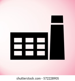 Factory building icon in the flat style. Industrial plant with pipe.