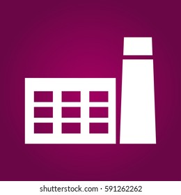 Factory building icon in the flat style. Industrial plant with pipe.