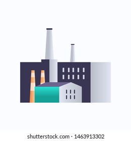 factory building icon industrial plant with pipes and chimney power station environment and energy element oil industry concept white background flat