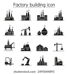 Factory building icon set in glyph style